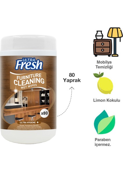 Ultra Fresh Mobilya ve Ahşap Yüzey Temizleme Mendili Kutulu 80 Yaprak