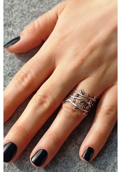 Antik Gümüş Kaplama Yaprak Şekilli El Yapımı Ayarlanabilir Yüzük fiyatları