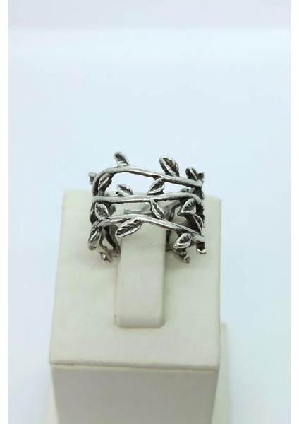 Antik Gümüş Kaplama Yaprak Şekilli El Yapımı Ayarlanabilir Yüzük modelleri