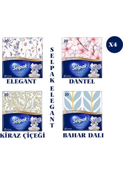 Deluxe Elegant Design Desenli Peçete 4'ü 1 Arada