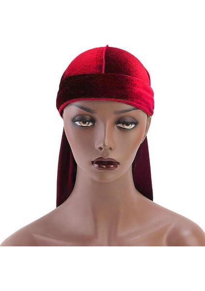Erkek Moda Kadife Bandana Şapka Durağ Müslüman Headwrap Beanie Chemo Şapka Şarap Kırmızı (Yurt Dışından)