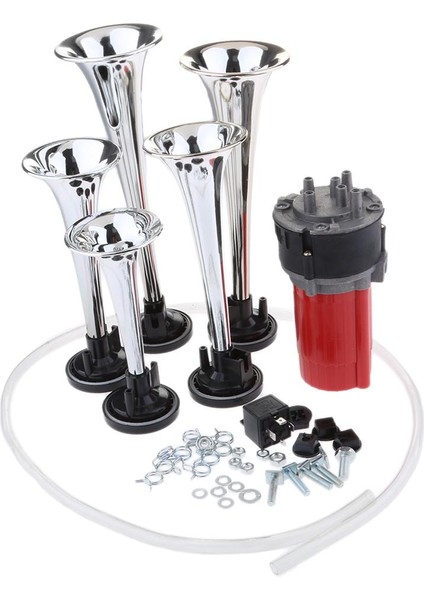 5 Trompet Hava Boynuzu Kiti 125DB Neredeyse Herhangi Bir 12 / 24V Araç Araba Kamyon Teknesi Uyar (Yurt Dışından)