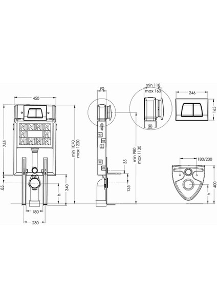 Gpd Gömme Rezervuar Seti 8cm + Mat Gri Buton + Stop Valf