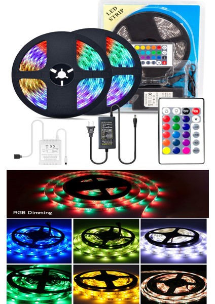 Kumandalı Şerit Led 5 Metre Silikonlu Orjinal 3 Çipli Rgb Şerit Led