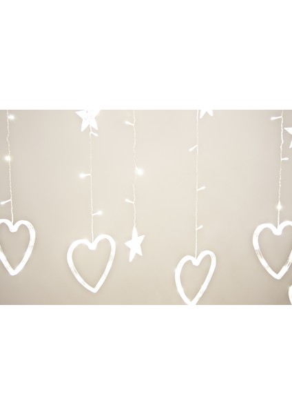 LED Işık - Kalp ve Yıldız - Salkım - Günışığı - Fonksiyonlu - Dekoratif - Aydınlatma - 3x0,80mt