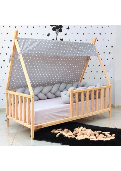 Montessori Yatak Ahşap Doğal Çam Karyola Bodrum