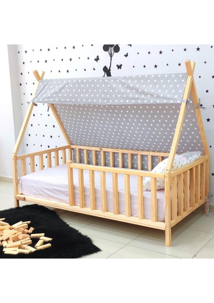 Montessori Yatak Ahşap Doğal Çam Karyola Bodrum modelleri