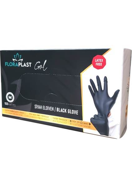 Glove M Beden Pudrasız Siyah Elastik Eldiven 100'LÜ