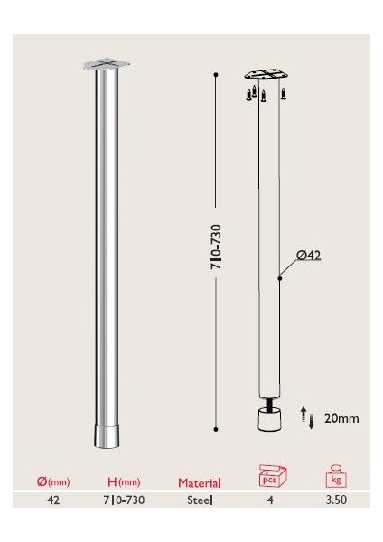 Masa Ayağı 11.840 - 42MM (4 Adet) Siyah