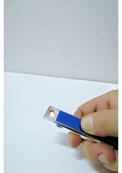 Elektronik/tungsten Tesla Çakmak Aşağı Kaydırmalı USB Şarjlı (Parlement Mavisi - Gümüş)