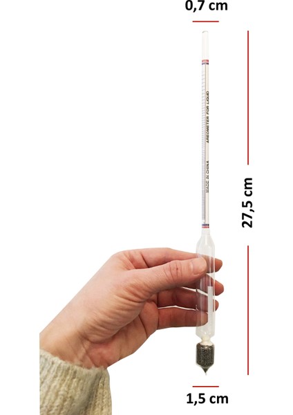 0-100 Uzun Form Alkolmetre, 250ML Mezür ve Wt-1 Dijital Termometre Seti