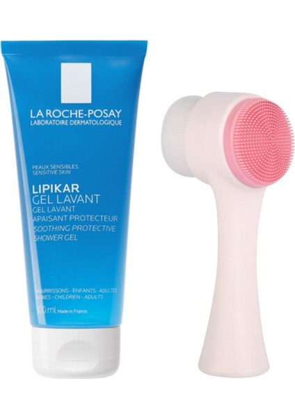 La Roche Posay Lıpıkar Gel Lavant 100ML ve Pudrashine Yüz Temizleme Fırçası Beyaz