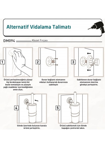 Teknotel Vakumlu Paslanmaz Tuvalet Fırçası Mat Siyah DM096