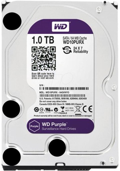 Western Digital WD10PURX 1tb 7200 Rpm Purple 7/24 Harddisk