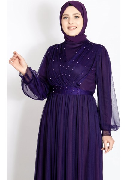 Inci Taş Detaylı Tül Abiye Mor FHM830 fiyatları