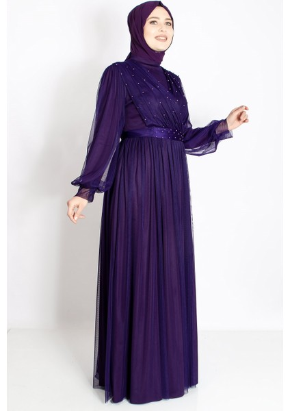 Inci Taş Detaylı Tül Abiye Mor FHM830 fırsatları