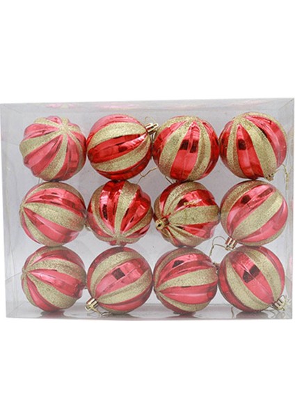 12 Adet Noel Top Hediye Kutusu Düğün 8 cm Glitter Topu Asılı Kolye Kırmızı Asılı