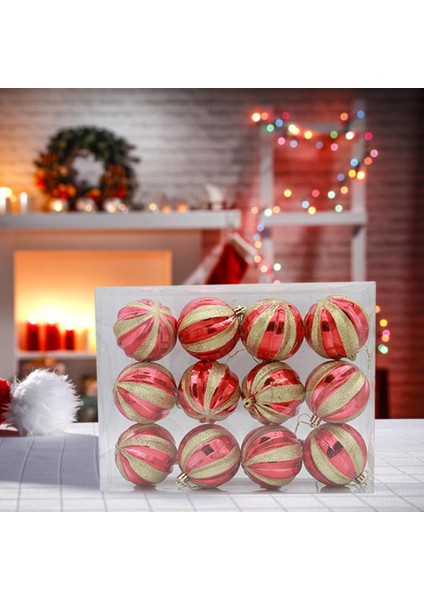 12 Adet Noel Top Hediye Kutusu Düğün 8 cm Glitter Topu Asılı Kolye Kırmızı Asılı