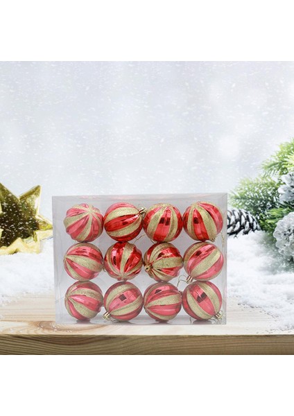 12 Adet Noel Top Hediye Kutusu Düğün 8 cm Glitter Topu Asılı Kolye Kırmızı Asılı