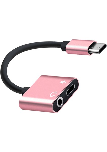 2in 1 USB Tipi C'ye 3.5mm Kulaklık Ses Jack Şarj Kablosu Adaptörü Pembe (Yurt Dışından)