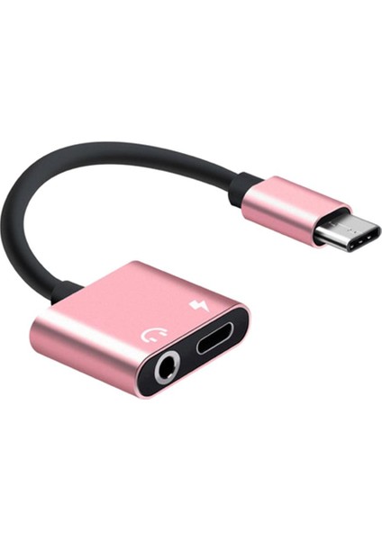 2in 1 USB Tipi C'ye 3.5mm Kulaklık Ses Jack Şarj Kablosu Adaptörü Pembe (Yurt Dışından)