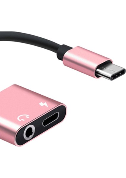 2in 1 USB Tipi C'ye 3.5mm Kulaklık Ses Jack Şarj Kablosu Adaptörü Pembe (Yurt Dışından)