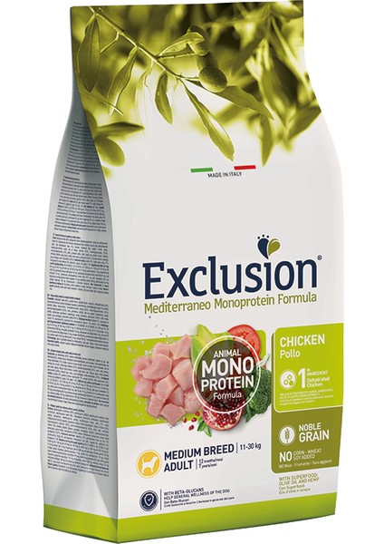 Mediterraneo Monoprotein Düşük Tahıllı Tavuklu ve Narlı Orta Irk Yetişkin Köpek Maması 3 kg