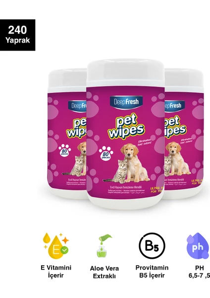 Deep Fresh Pet Temizleme Mendili Kutulu 80 Yaprak 3 Adet