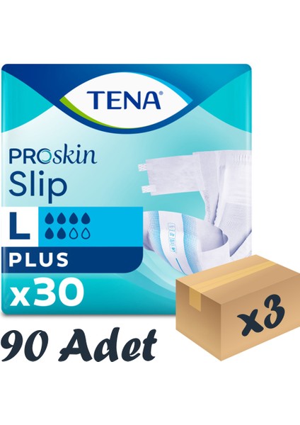 Proskin Slip Plus Bel Bantlı Hasta Bezi, Büyük Boy (L), 6 Damla, 30'Lu 3 Paket 90 Adet