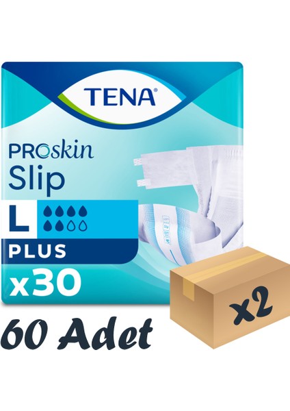 Proskin Slip Plus Bel Bantlı Hasta Bezi, Büyük Boy (L), 6 Damla, 30'Lu 2 Paket 60 Adet