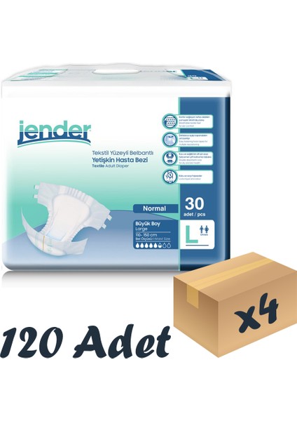 Tekstil Yüzeyli Bel Bantlı Yetişkin Hasta Bezi Large 30'Lu 4 Paket 120 Adet