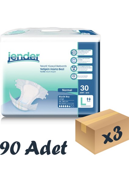 Tekstil Yüzeyli Bel Bantlı Yetişkin Hasta Bezi Large 30'Lu 3 Paket 90 Adet