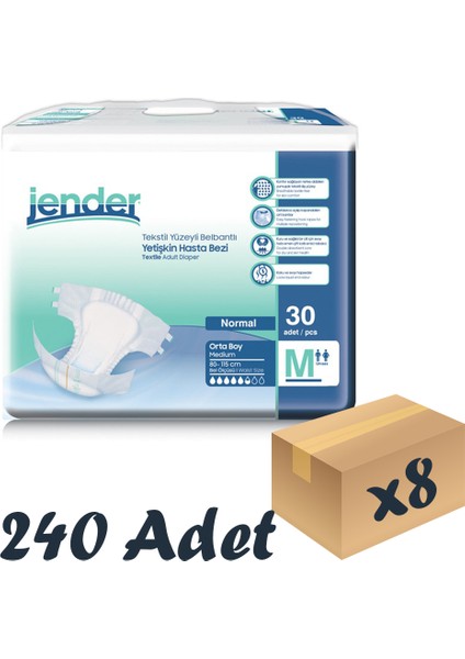 Tekstil Yüzeyli Bel Bantlı Yetişkin Hasta Bezi Medium 30'Lu 8 Paket 240 Adet