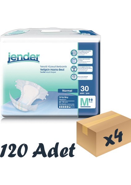 Tekstil Yüzeyli Bel Bantlı Yetişkin Hasta Bezi Medium 30'Lu 4 Paket 120 Adet