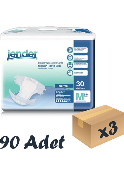 Tekstil Yüzeyli Bel Bantlı Yetişkin Hasta Bezi Medium 30'Lu 3 Paket 90 Adet