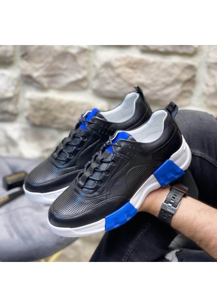 2010 Deri Siyah Erkek Sneaker Ayakkabı