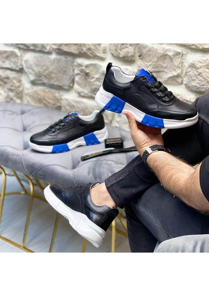 2010 Deri Siyah Erkek Sneaker Ayakkabı