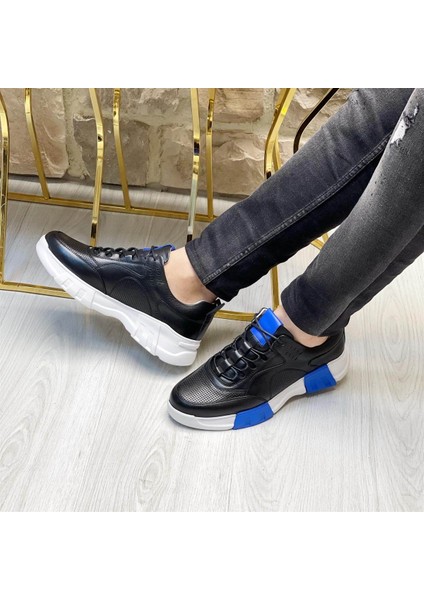 2010 Deri Siyah Erkek Sneaker Ayakkabı