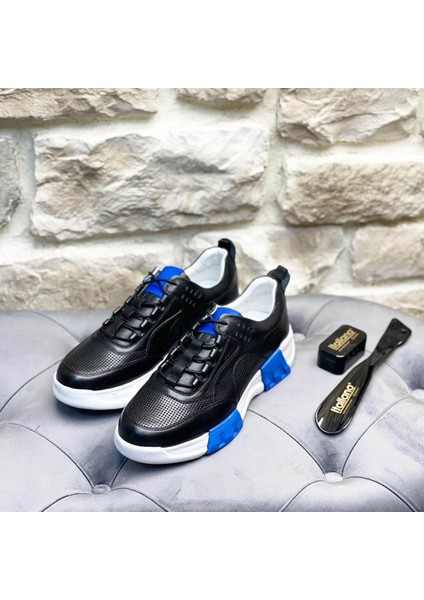 2010 Deri Siyah Erkek Sneaker Ayakkabı