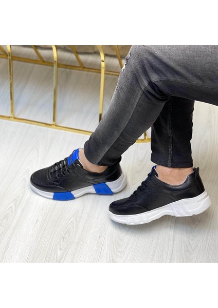 2010 Deri Siyah Erkek Sneaker Ayakkabı