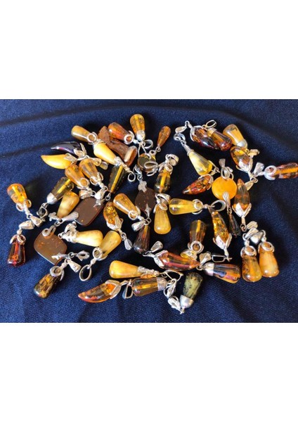 Doğal Kaya Damla Kehribar Silindirik Kolye Ucu Gümüş Aparatlı 1-2 Gram (Model 4)
