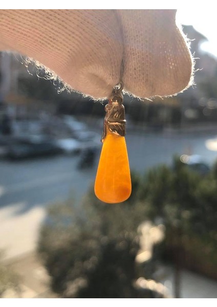 Doğal Kaya Damla Kehribar Silindirik Kolye Ucu Gümüş Aparatlı 1-2 Gram (Model 4) fiyatları