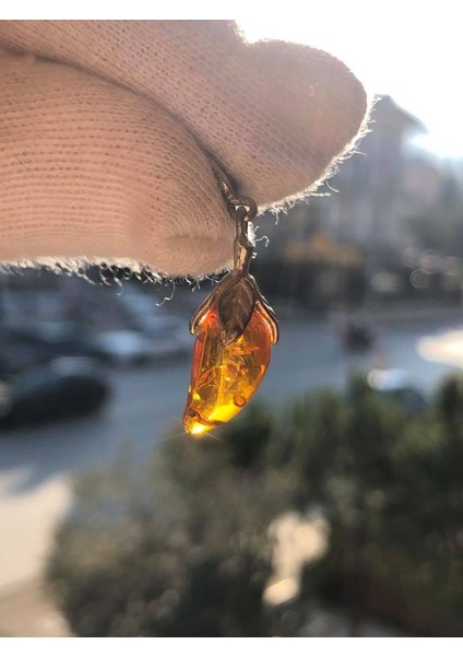 Doğal Kaya Damla Kehribar Silindirik Kolye Ucu Gümüş Aparatlı 1-2 Gram (Model 4) modelleri