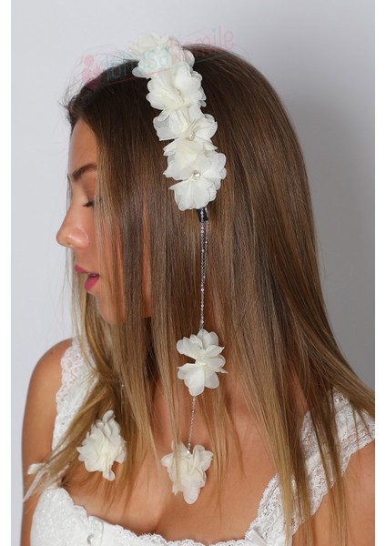 LH2310 Sarkan Küpeli Ekru Lohusa Tacı fiyatları