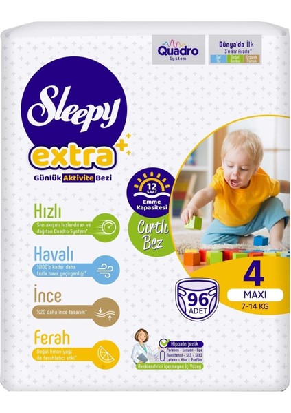 Bebek Bezi Extra Beden:4 (7-16KG) Maxi 384 Adet (4 Lü Jumbo Pk Serisi) (4pk*96)