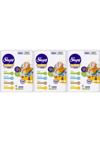 Bebek Bezi Extra Beden:4 (7-16KG) Maxi 288 Adet (4 Lü Jumbo Pk Serisi) (3pk*96)