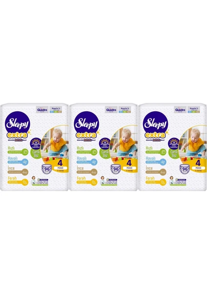 Bebek Bezi Extra Beden:4 (7-16KG) Maxi 288 Adet (4 Lü Jumbo Pk Serisi) (3pk*96)