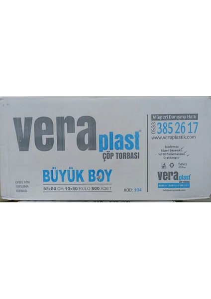 Plast Büyük Boy Çöp Torbası 65 x 80 cm 50 Rulo ( 1 Koli)