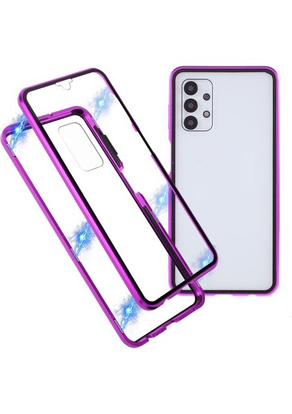 Galaxy A32 5G/M32 5g Için Manyetik Metal Çerçeve + Çift Taraflı Temperli Cam Telefon Kılıfı - Mor (Yurt Dışından)