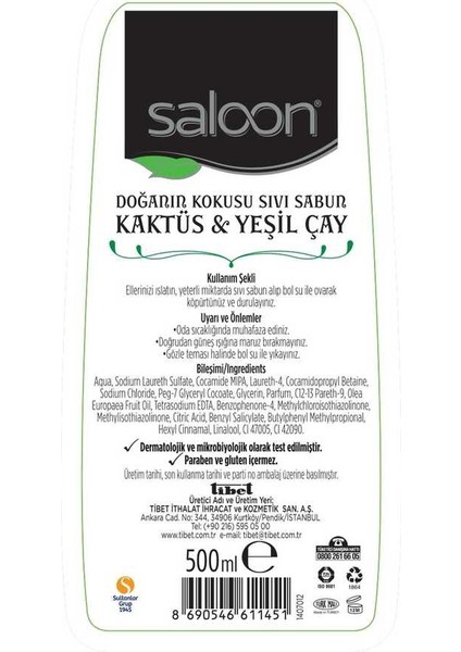 Sıvı Sabun Doğanın Kokusu Kaktüs & Yeşil Çay 500 ml